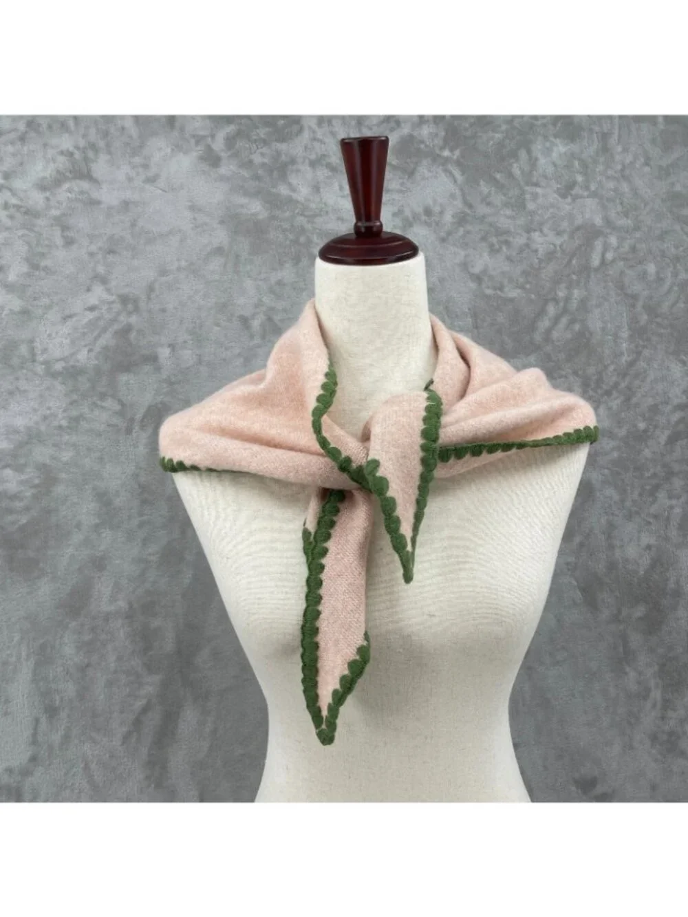 Anthropologie Maeve Martini Embroidered Triangle Scarf Peach Green Twee